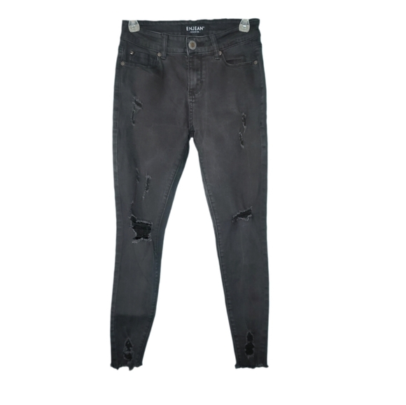 ENJEAN Denim Co. Skinny  Black Distressed Raw Edge Hem Women's Jeans Size 1 - Picture 1 of 14